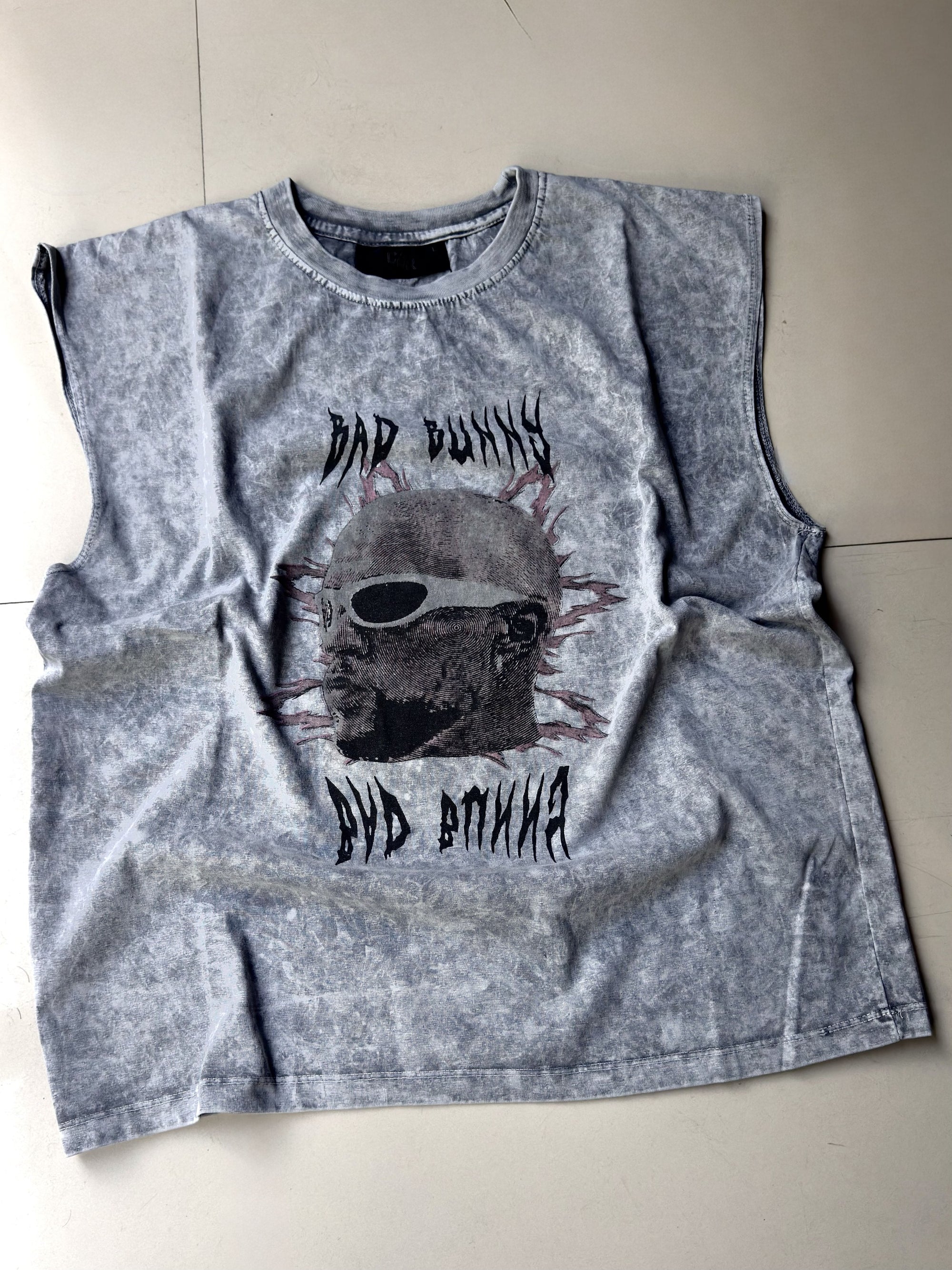 Bad Bunny Acid-Wash Boxy Fit Tanks – Distressed Vintage Streetwear Sleeveless Tanks