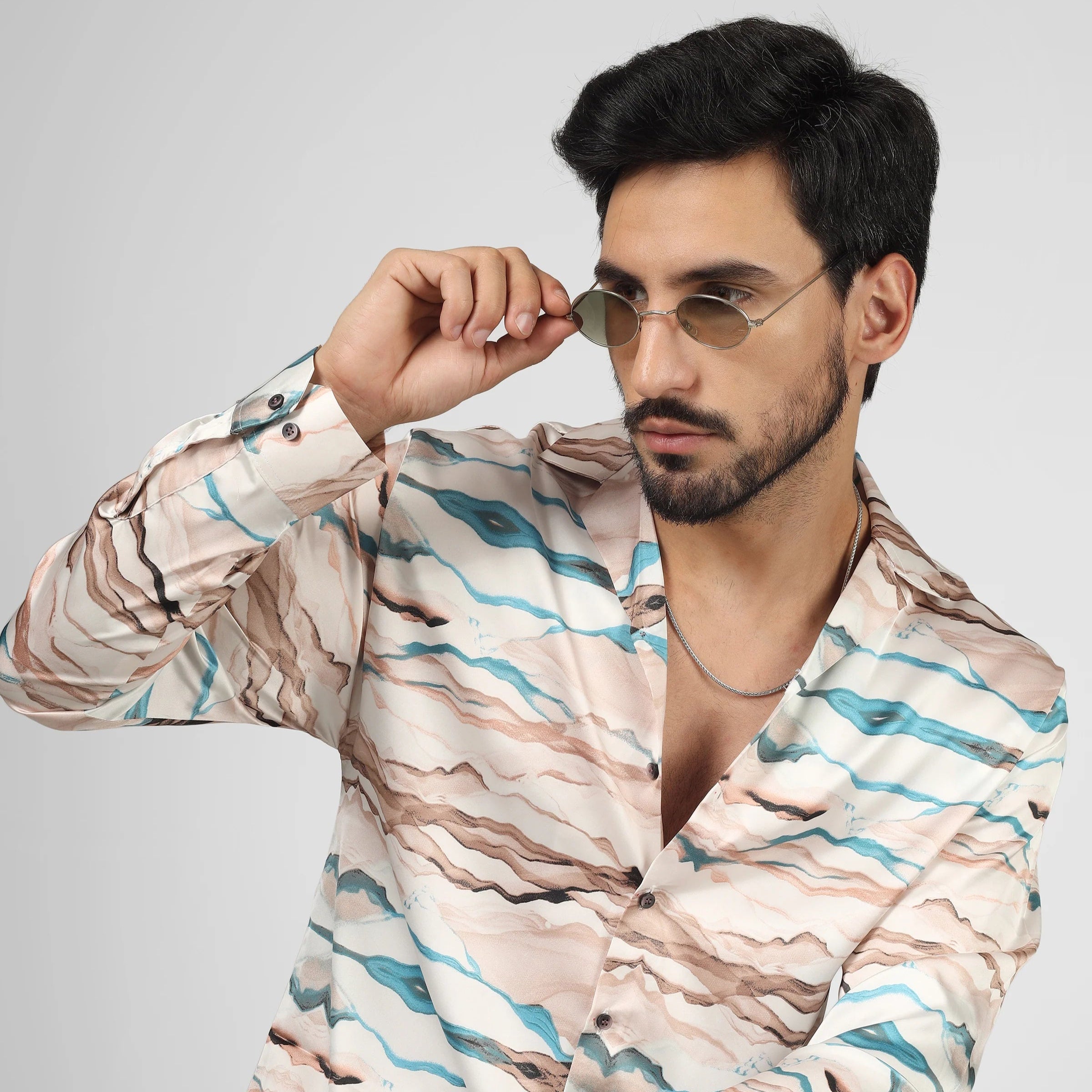 M FAKTÖR Satin Shirt - Waves Sky Blue - PERFÝ