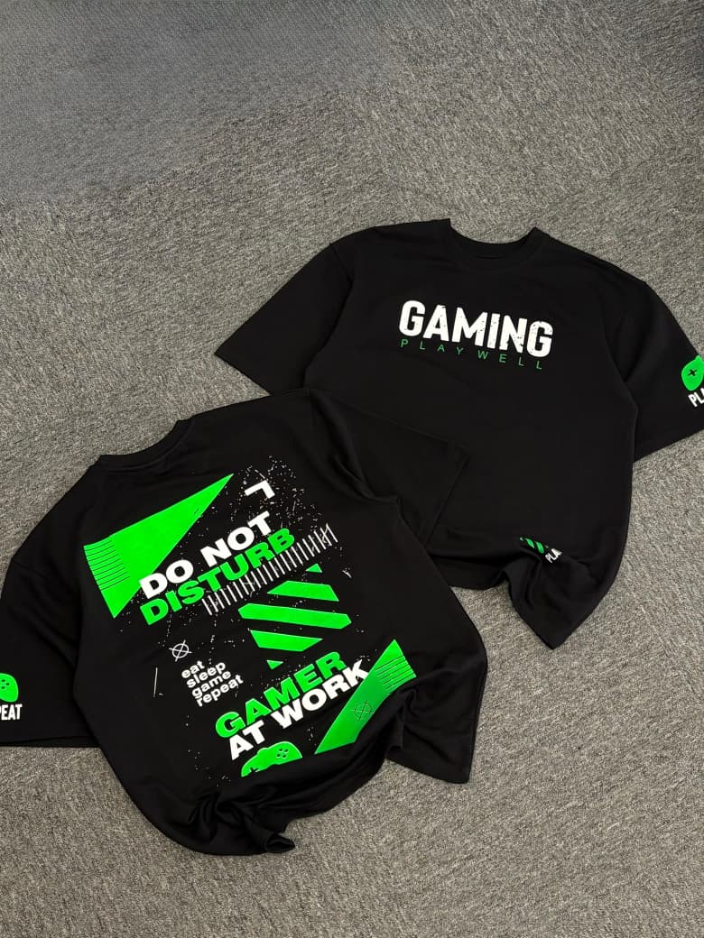 GAMING MODE ON OVERSIZE TSHIRT - BLACK/NEON