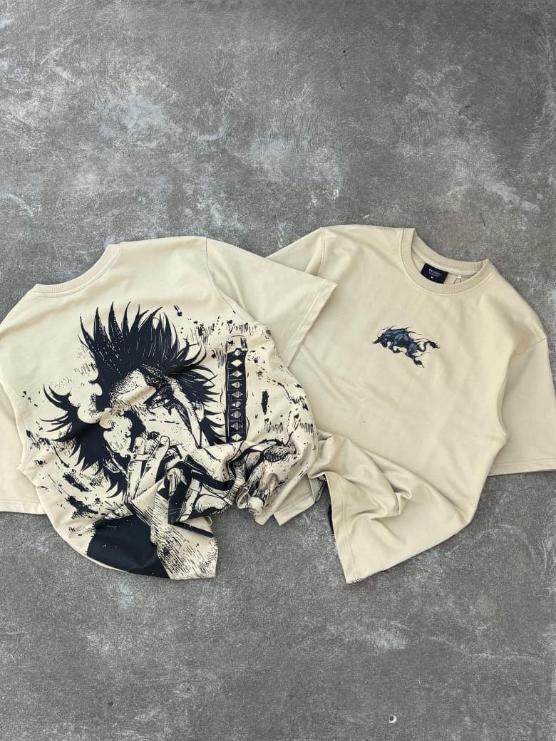 Shadow Samurai Graphic Oversized T-Shirt – Beige
