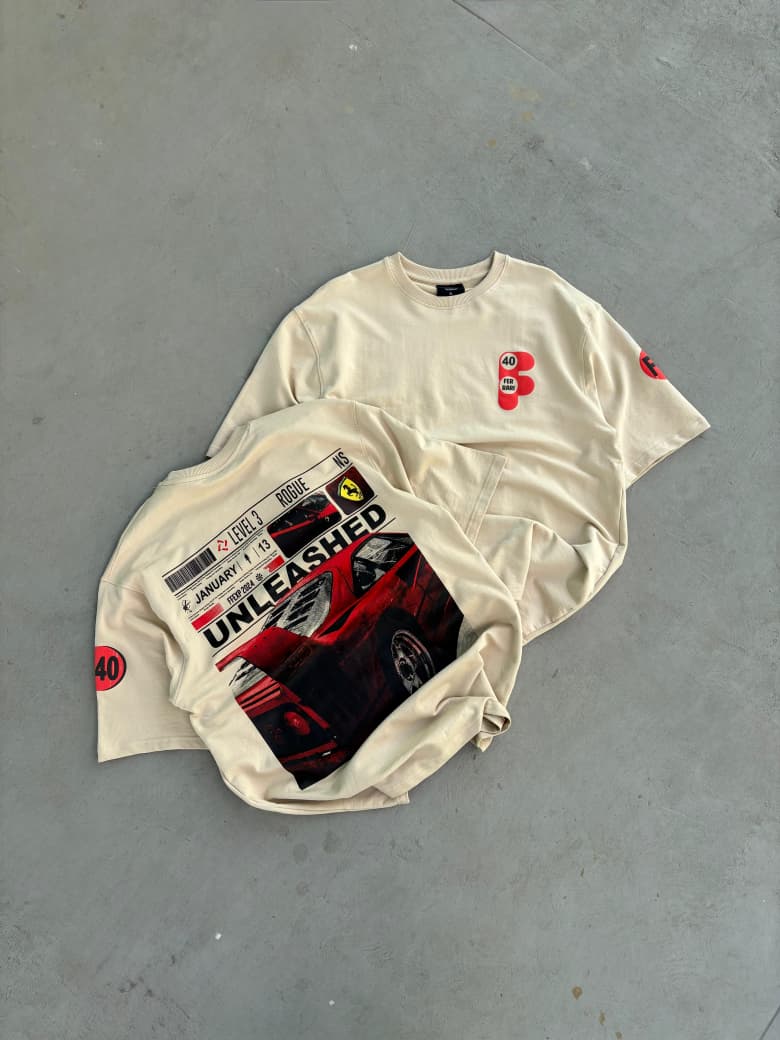 FERRARI 40 Graphic Oversized T-Shirt – BEIGE